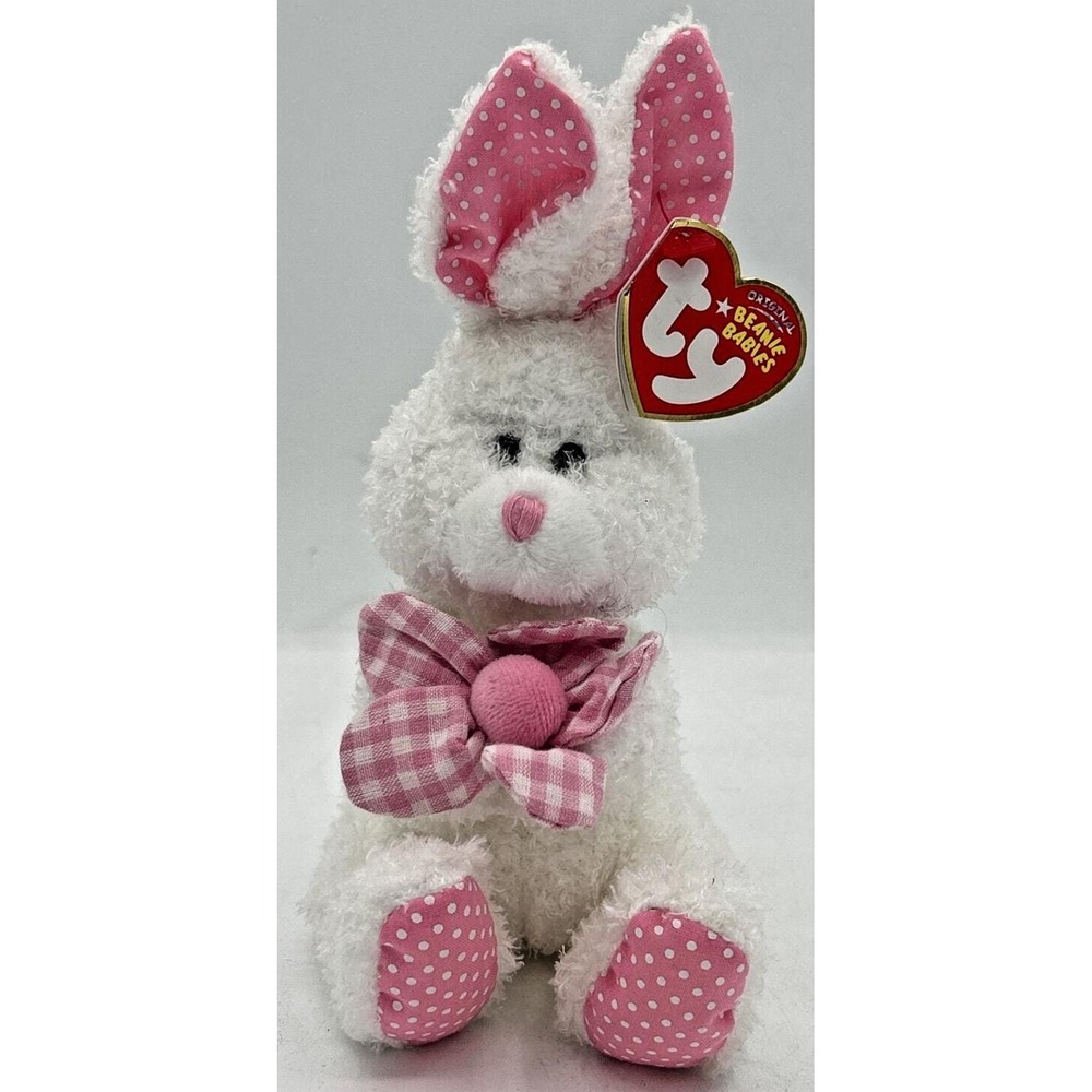2006 Ty Beanie Baby Pansy Retired Spring Bunny White Pink Polka Dot BB10